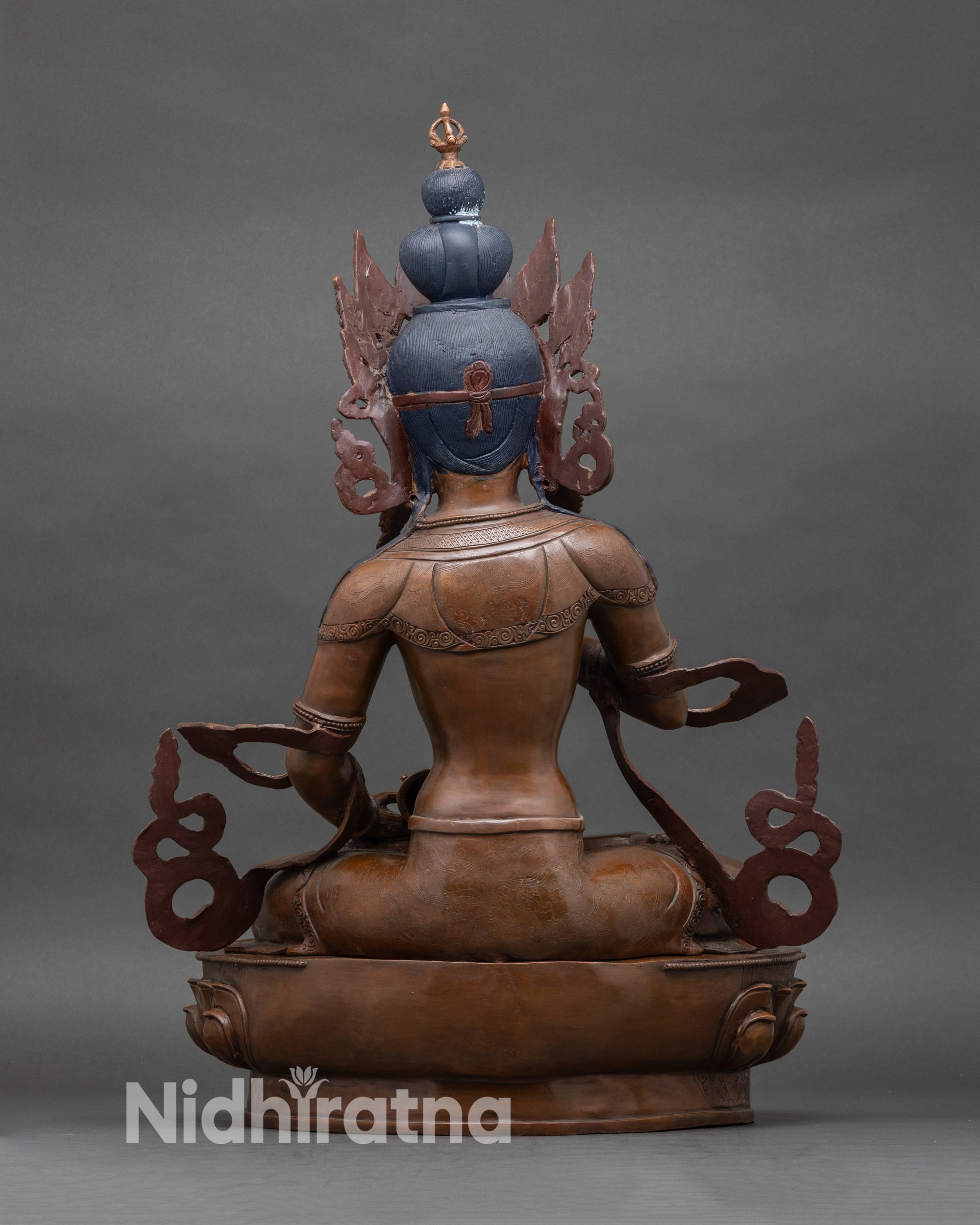 Side view Vajrasattva Buddha statue | oxidized copper Himalayan meditation artwork