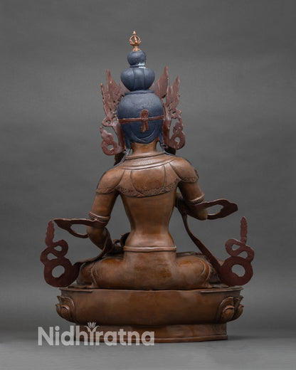 Side view Vajrasattva Buddha statue | oxidized copper Himalayan meditation artwork