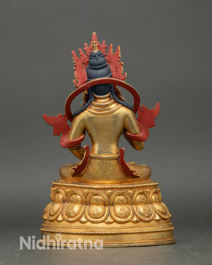 Back view Vajrasattva statue handcrafted by Newari artisan gold-gilded Buddhist decor