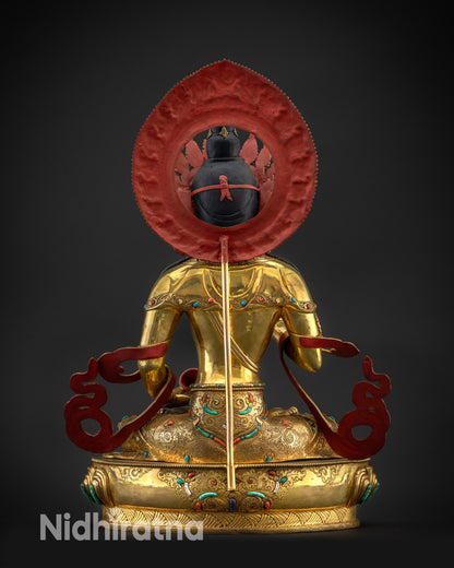 Back view Vajrasattva statue with carved robe patterns and detailed lotus base