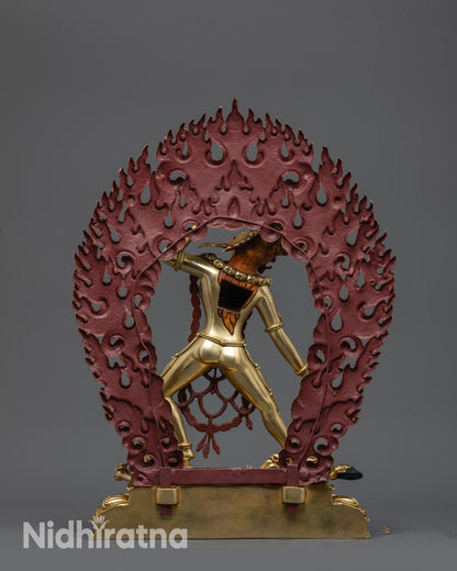 Back view Vajrayogini Statue with fierce halo of flames and intricate patterns