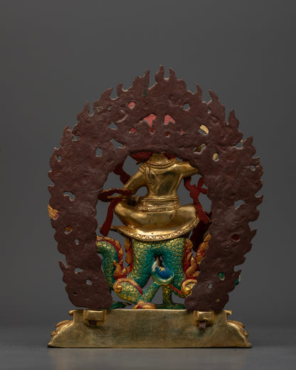 Back view White Dzambhala copper statue gold-gilded halo Himalayan craftsmanship