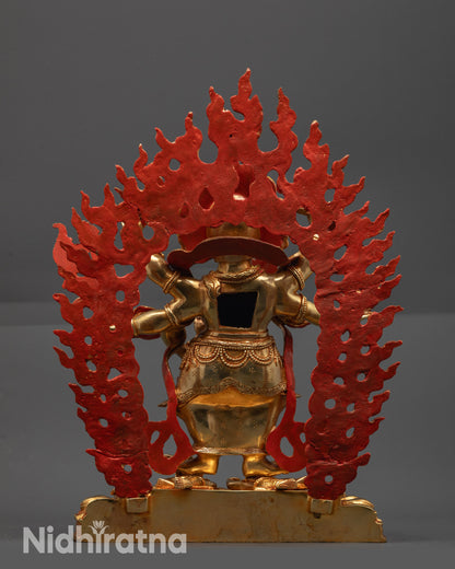 Back view White Mahakala Statue featuring giant halo and detailed lower garments carvings