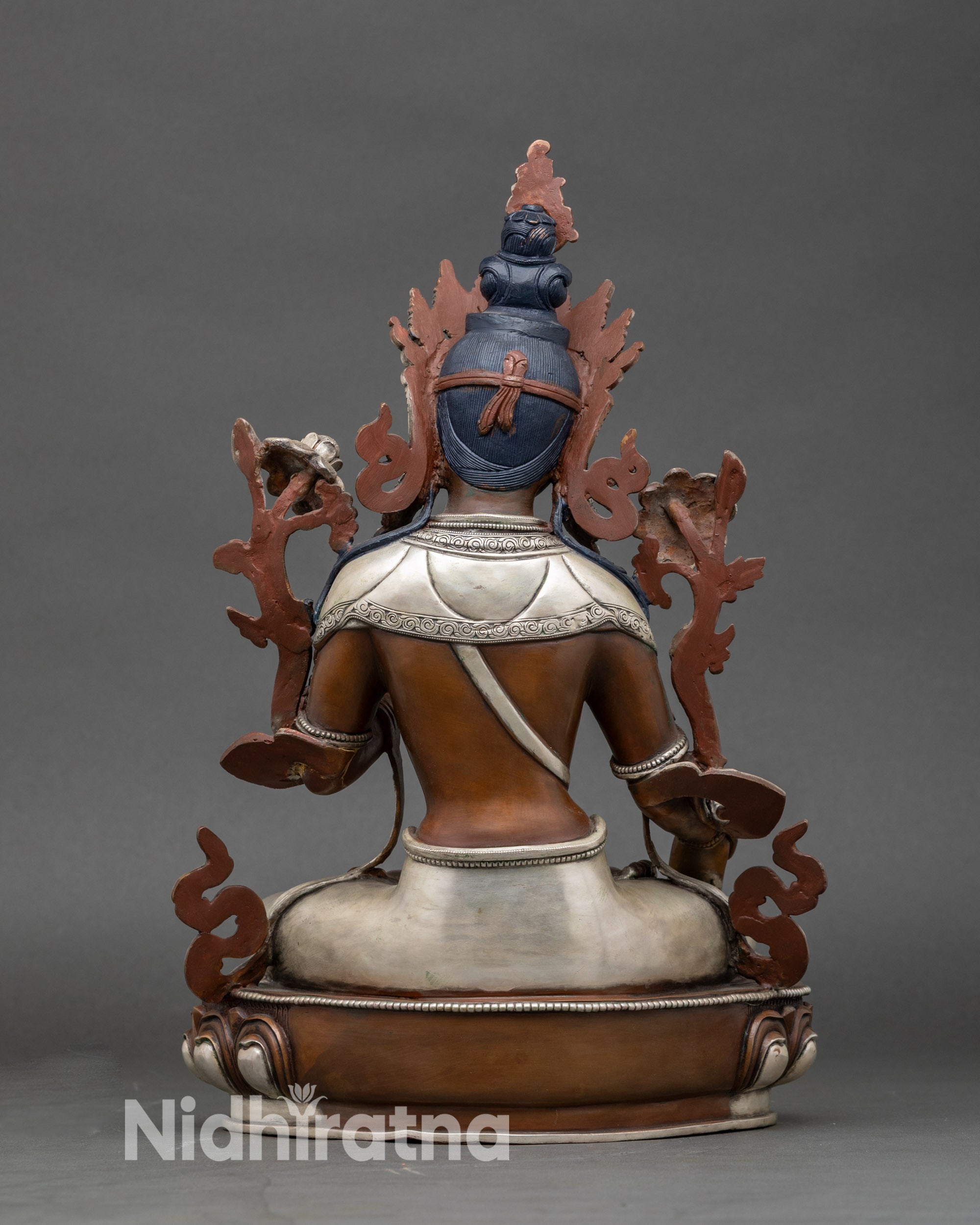 Back view White Tara statue, handmade Nepalese Buddhist sculpture with flowing robes