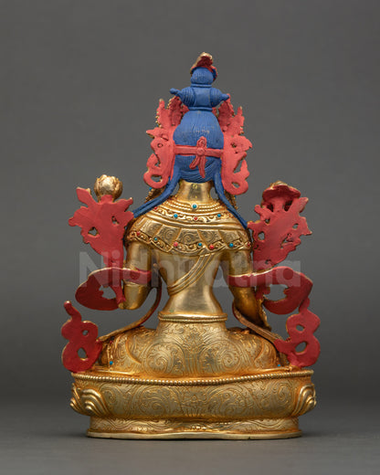Back view White Tara statue handmade Newari gold-gilded copper Nepal