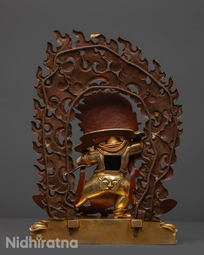 Back view Wrathful Vajrapani Statue highlighting painted Wrathflame halo and robe patterns