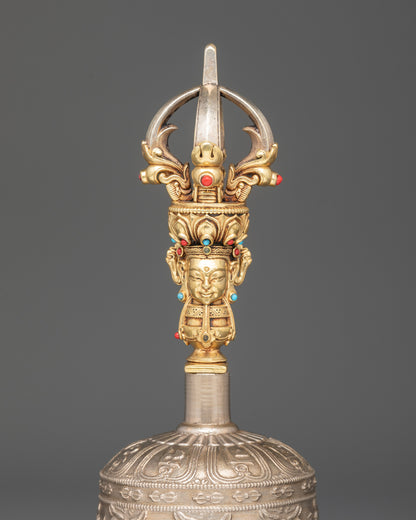 Back view bronze bell and vajra set for sacred ritual offerings