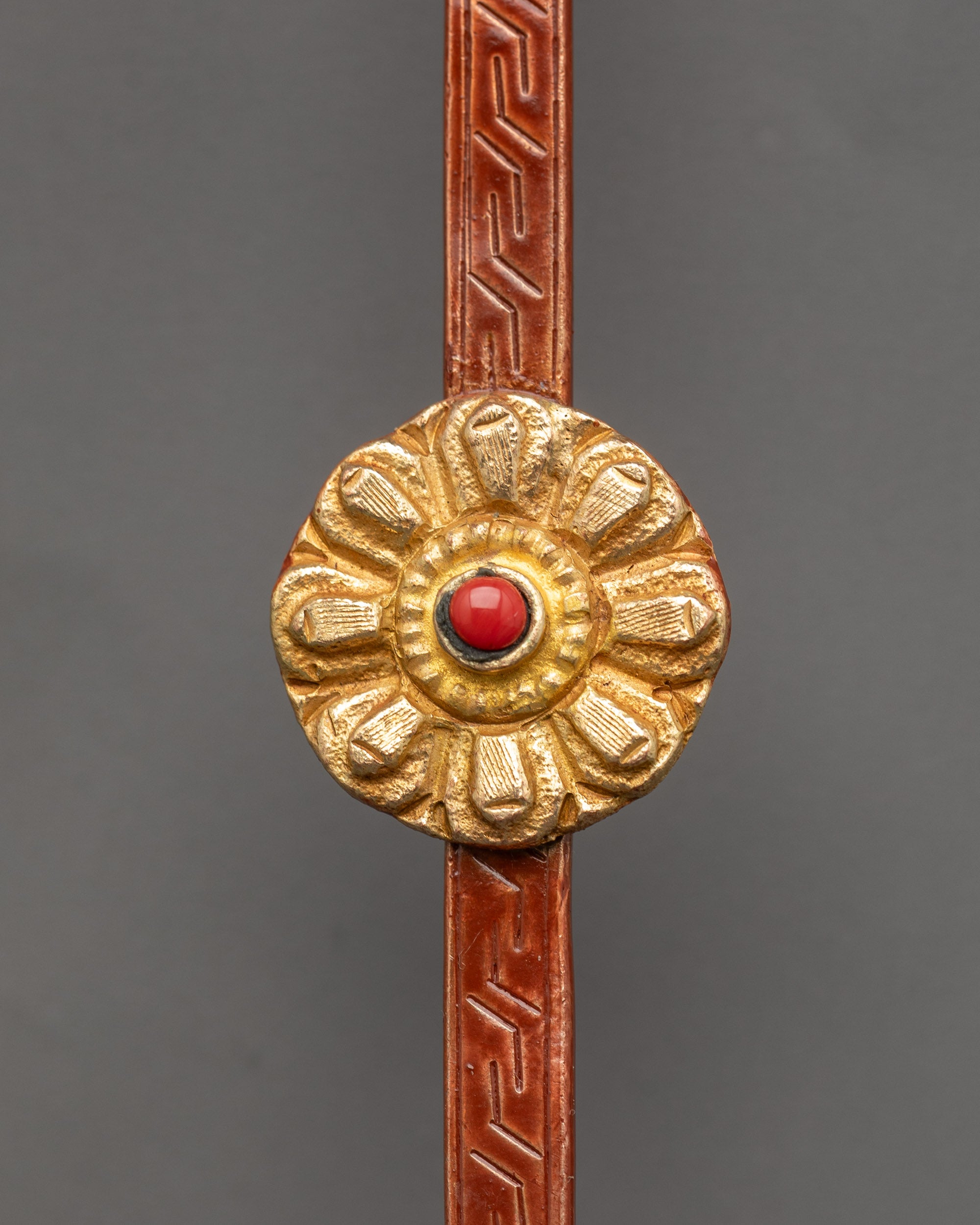 Back view engraved Conch Shell on Tibetan ceremonial spoon handle