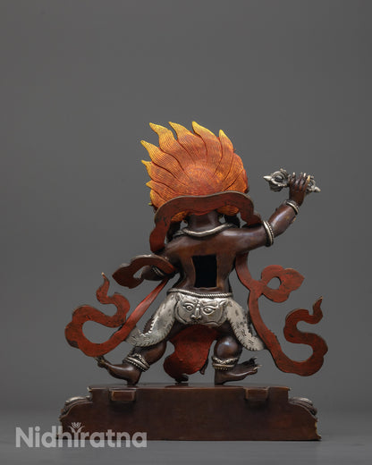 Back view featuring tiger on garments throne and silver plating on oxidized statue