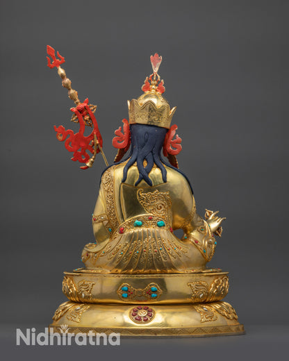 Back view hand-carved lotus base of Guru Rinpoche Tibetan Buddhist altar statue