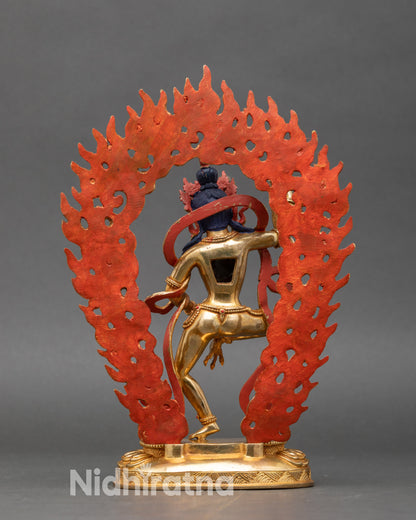 Back view handcrafted Nepalese Machig Labdron statue copper gold gilded Buddhist art