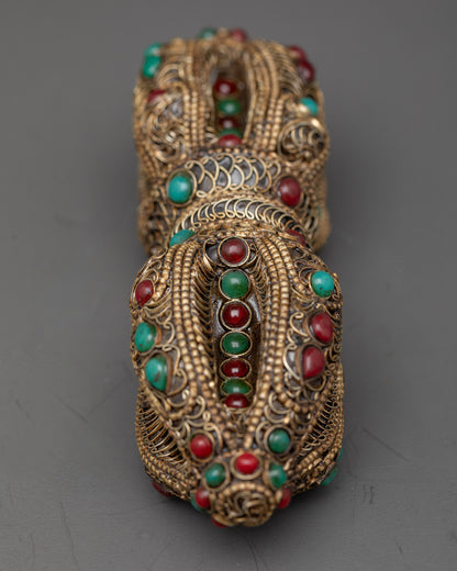 Back view handcrafted copper Vajra with ornate lotus-like ends