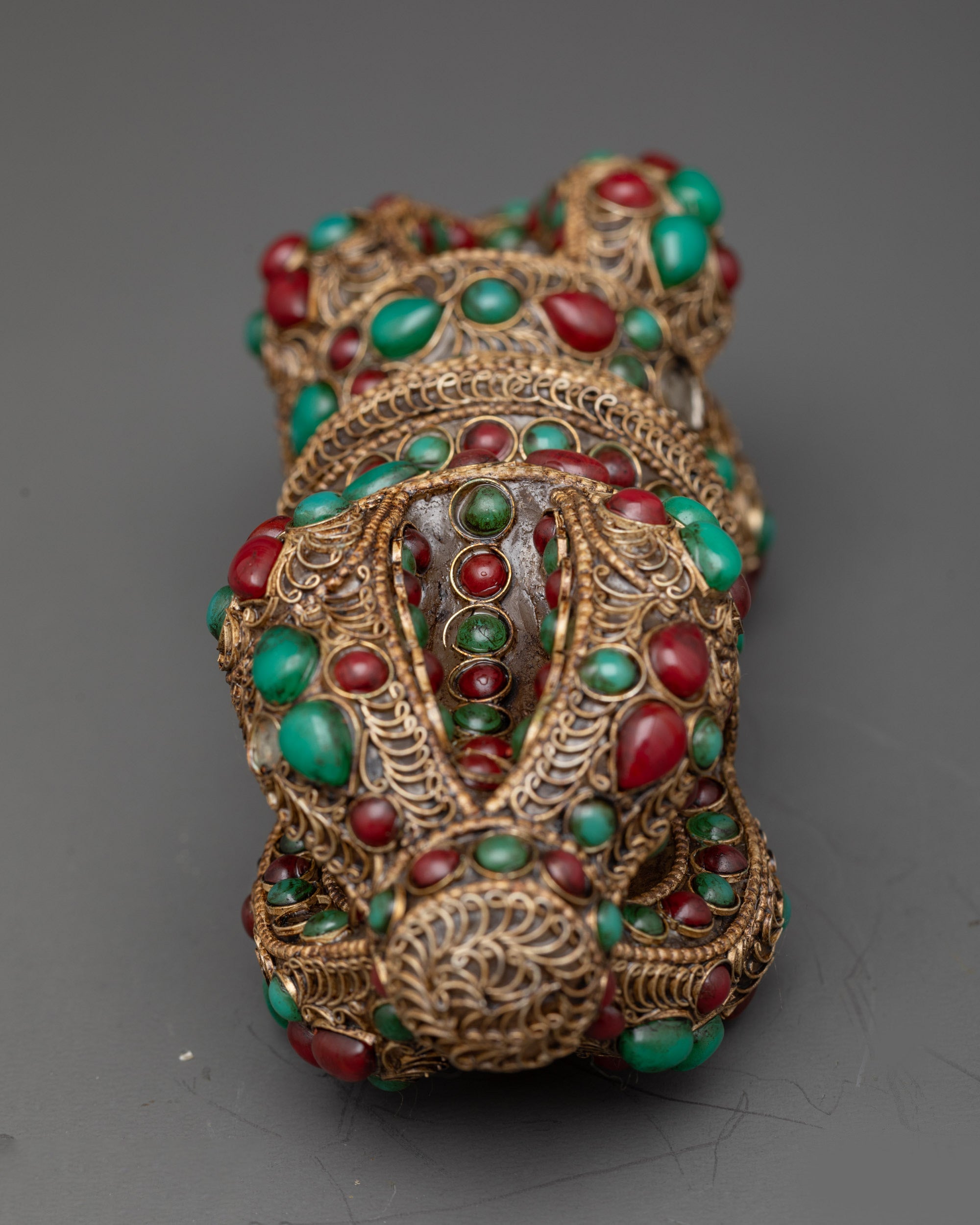 Back view handcrafted double-ended Dorje with lotus-inspired ends