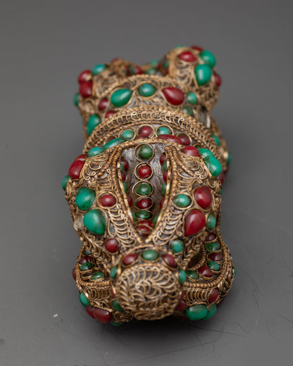 Back view handcrafted double-ended Dorje with lotus-inspired ends