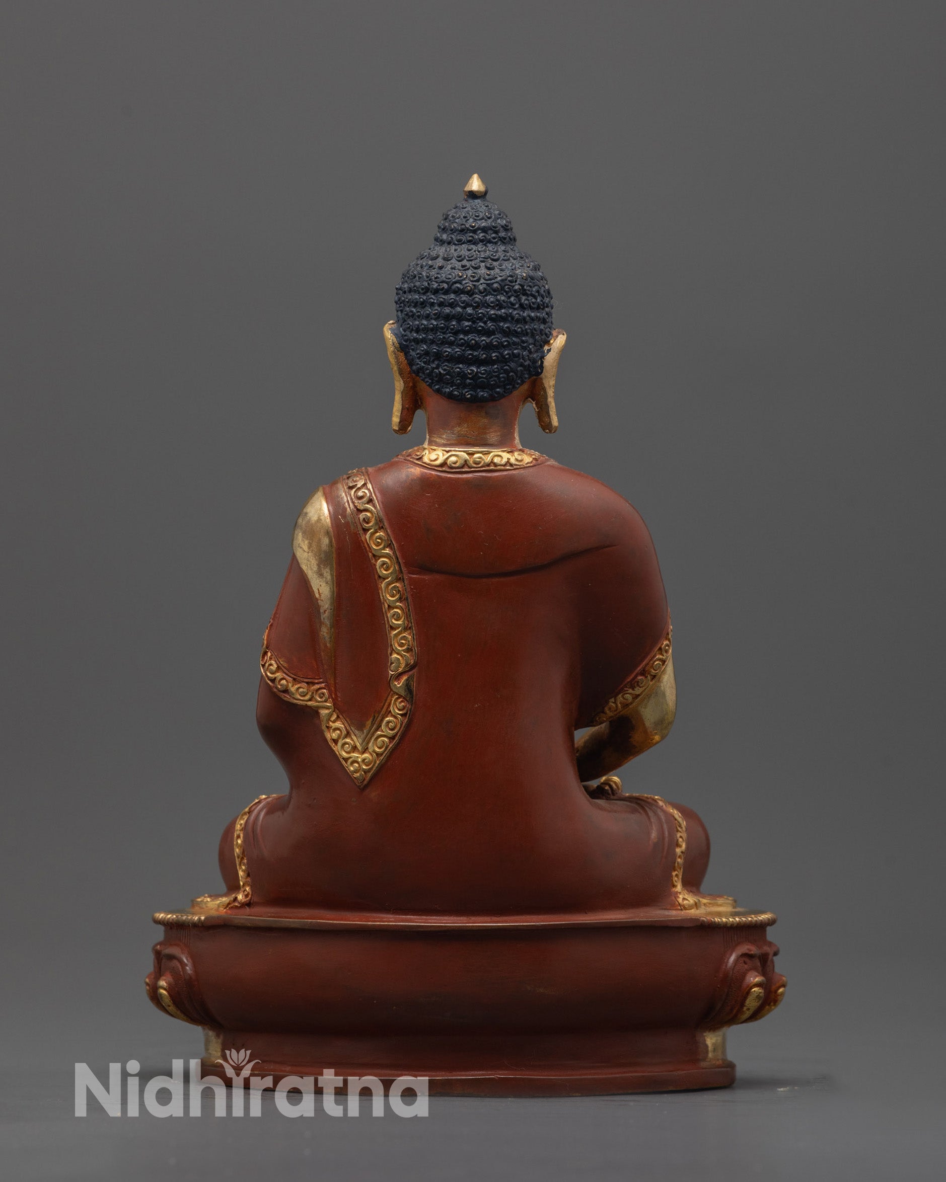 Back view highlighting detailed throne and full-body carvings on Amitabha Buddha Statue