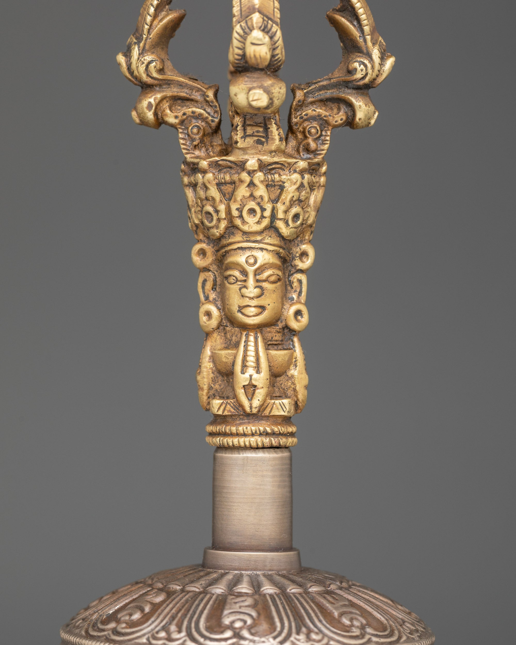 Back view intricate patterned Vajra and Bell set for tantric and sacred ceremonies