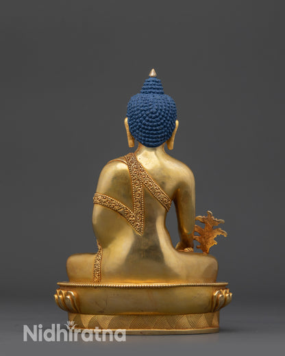  Back view intricately carved monk’s robe of 8-inch Tathagata Medicine Buddha