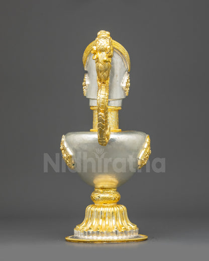 Back view lotus base Bumba, Newari handcrafted ritual vessel Nepal