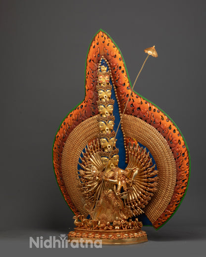 Back view of 1000-Armed Dukar Statue with symmetrical arms 