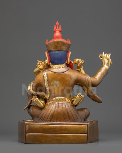 Back view of 12-inch Deva Guru Rinpoche Yab-Yum sculpture steated on details pedetsal 