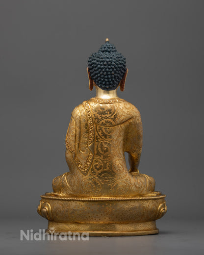 Back view of 24k gold gilded Mitrugpa Buddha Statue crafted by a skilled Patan