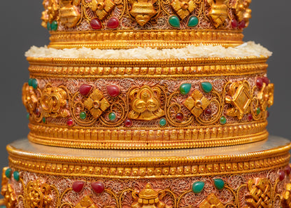Back view of 8" Tibetan Austa Ratna Mandala showing detailed carvings and craftsmanship