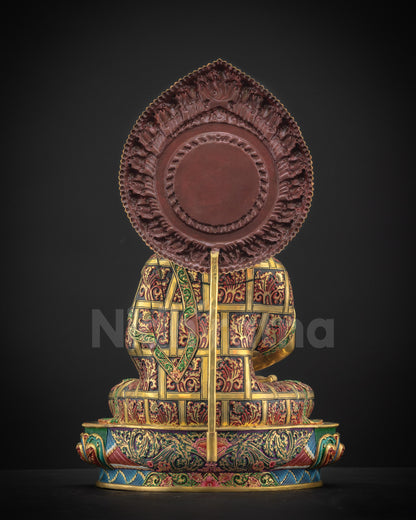 Back view of Amitabha Buddha Masterpiece showing detailed robe patterns and majestic halo craftsmanship