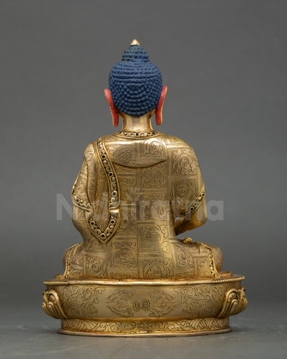 Back view of Amitabha Buddha Statue showing intricate carvings and lotus base