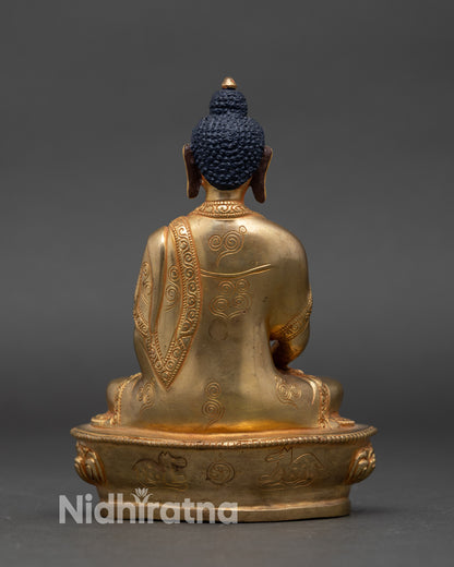 Back view of Amitabha Buddha figure, handcrafted Nepalese sculpture with intricate detailing