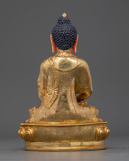 Back view of Amitabha Buddha figurine showing intricate lotus throne and gold details