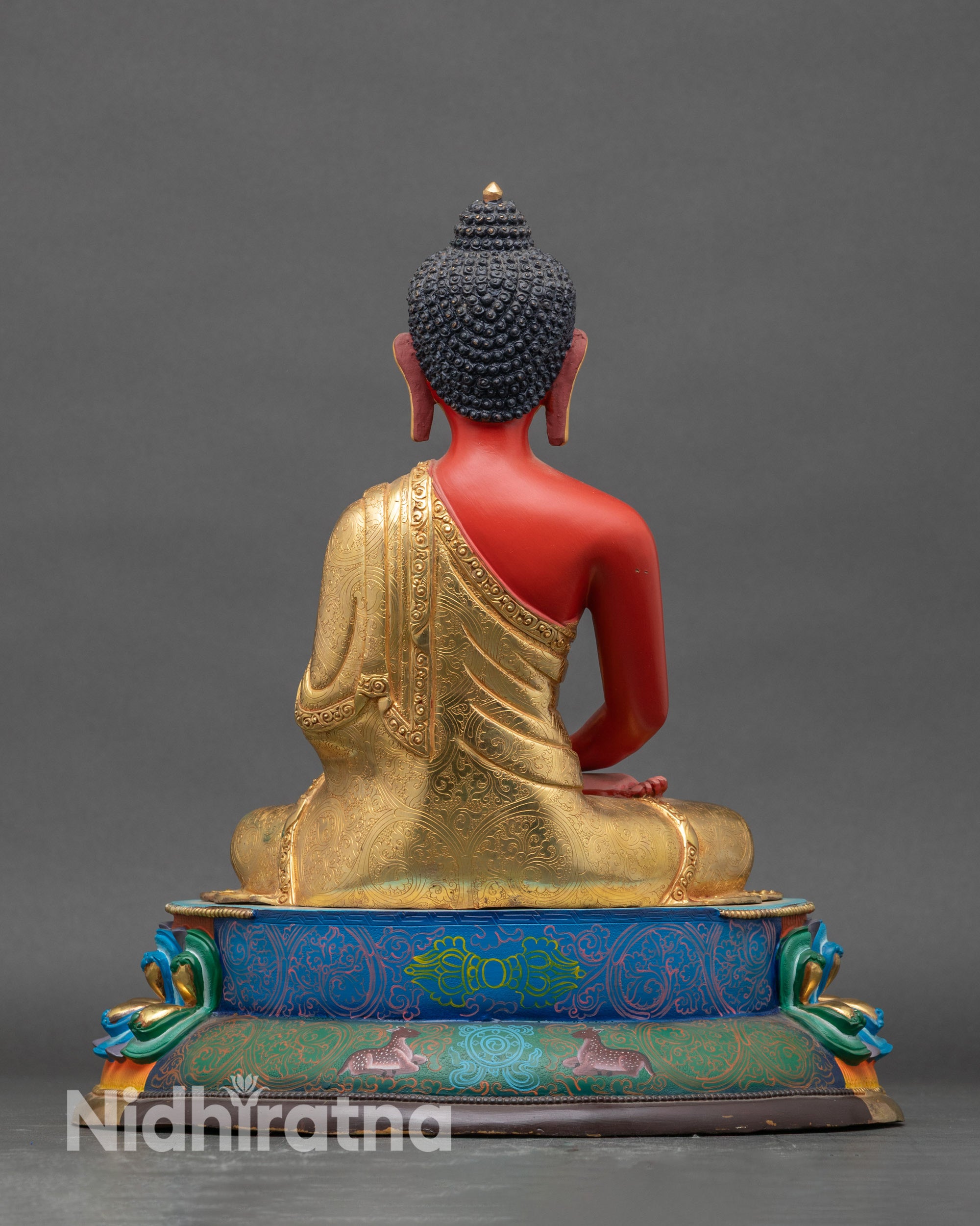 Back view of Amitabha Buddha statue, detailed Newari craftsmanship with spiritual accents