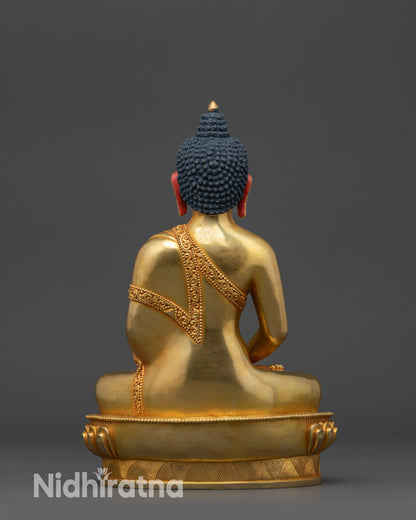 Back view of Amitabha Buddha statue highlighting robe details and fine Himalayan craftsmanship 