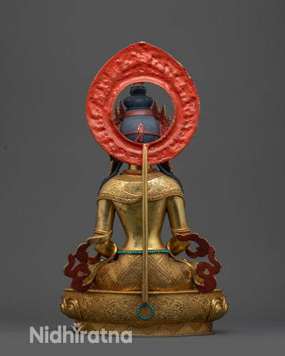Back view of Amitayus Statue showing flowing robes and lotus pedestal