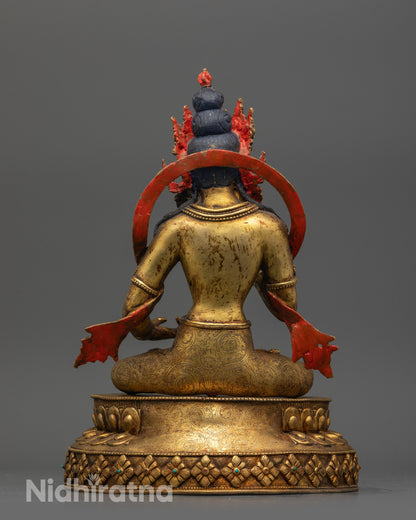 Back view of Antique Finish Vajrasattva Statue showing detailed lotus and robe patterns