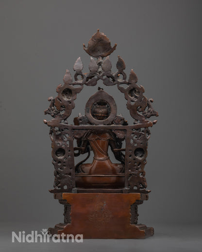 Back view of Arya Tara Sculpture showing detailed halo and handcrafted patterns