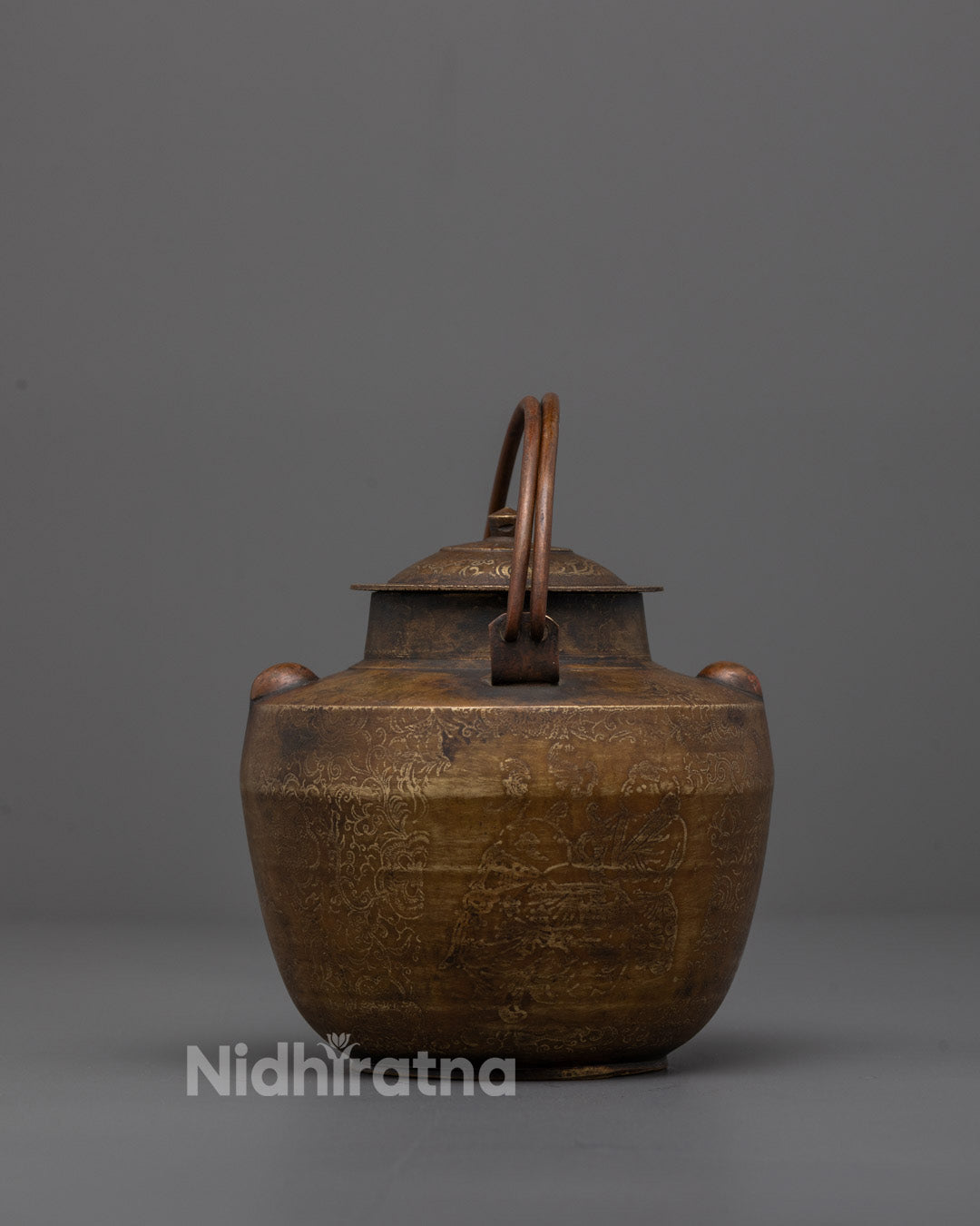 Back view of Authentic Buddhist Tea Pot showing detailed artisan craftsmanship