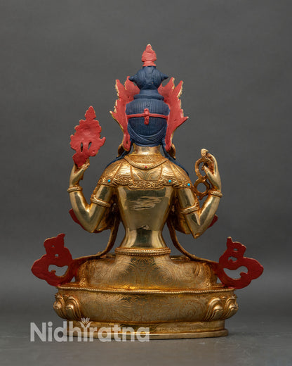 Back-view-of-Avalokiteshvara-statue-showing-lotus-throne-crown-and-ornate-jewelry
