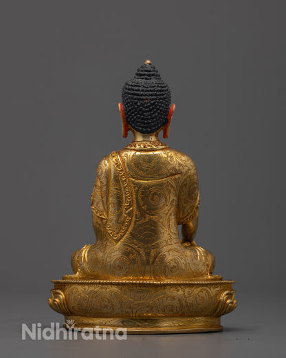 Back view of Buddha Shakyamuni Statue displaying finely carved robe details