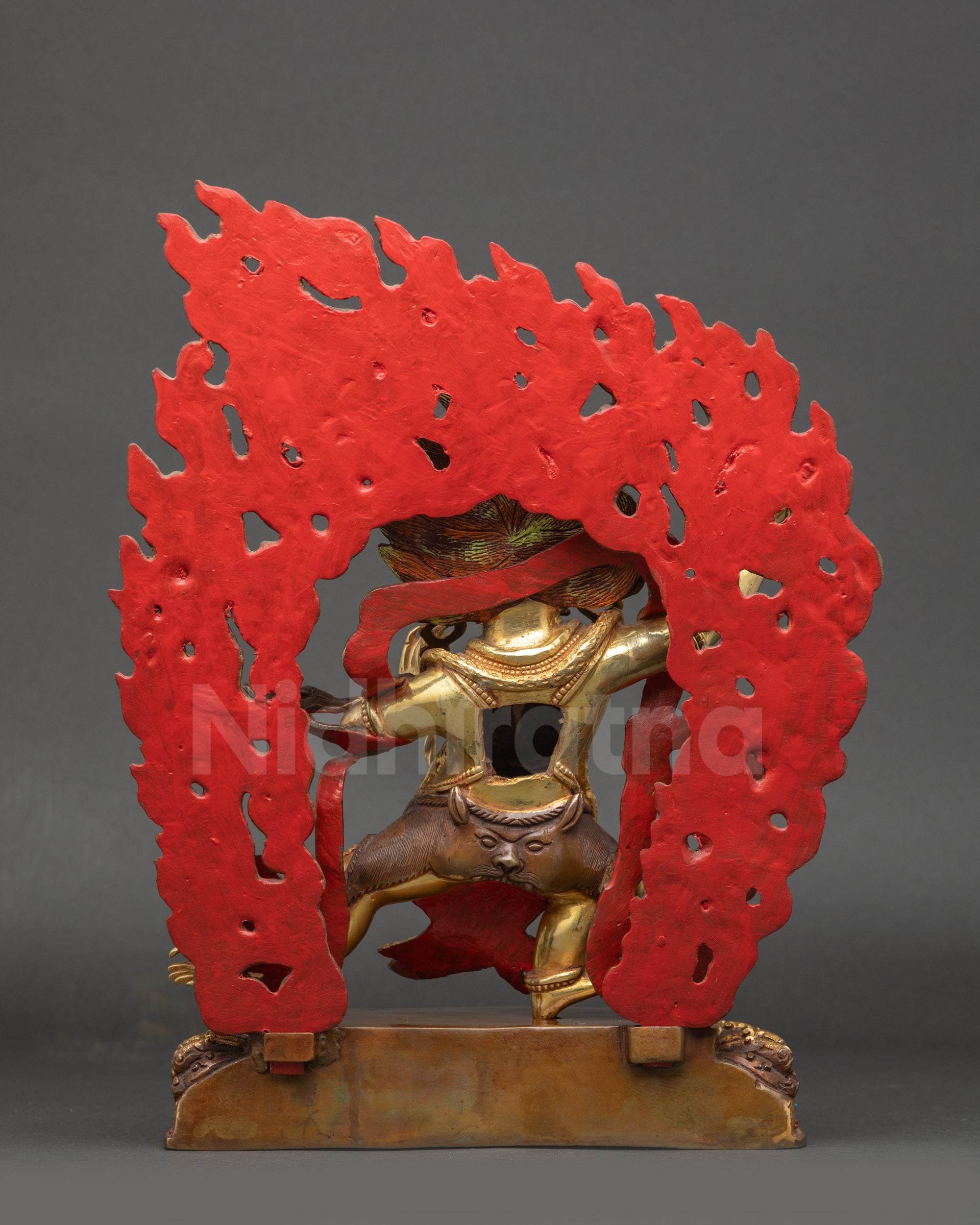 Back view of Chana Dorje statue highlighting lotus seat and sacred Newari craftsmanship