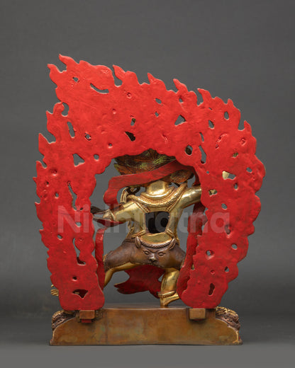 Back view of Chana Dorje statue highlighting lotus seat and sacred Newari craftsmanship