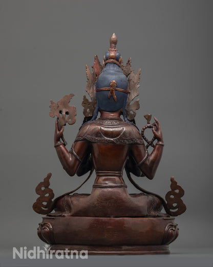 Back view of Chenrezig Statue crafted with lost wax casting showcasing detailed craftsmanship
