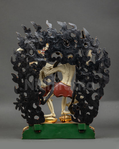 Back view of Citipati Sculpture highlighting detailed robes and blazing halo