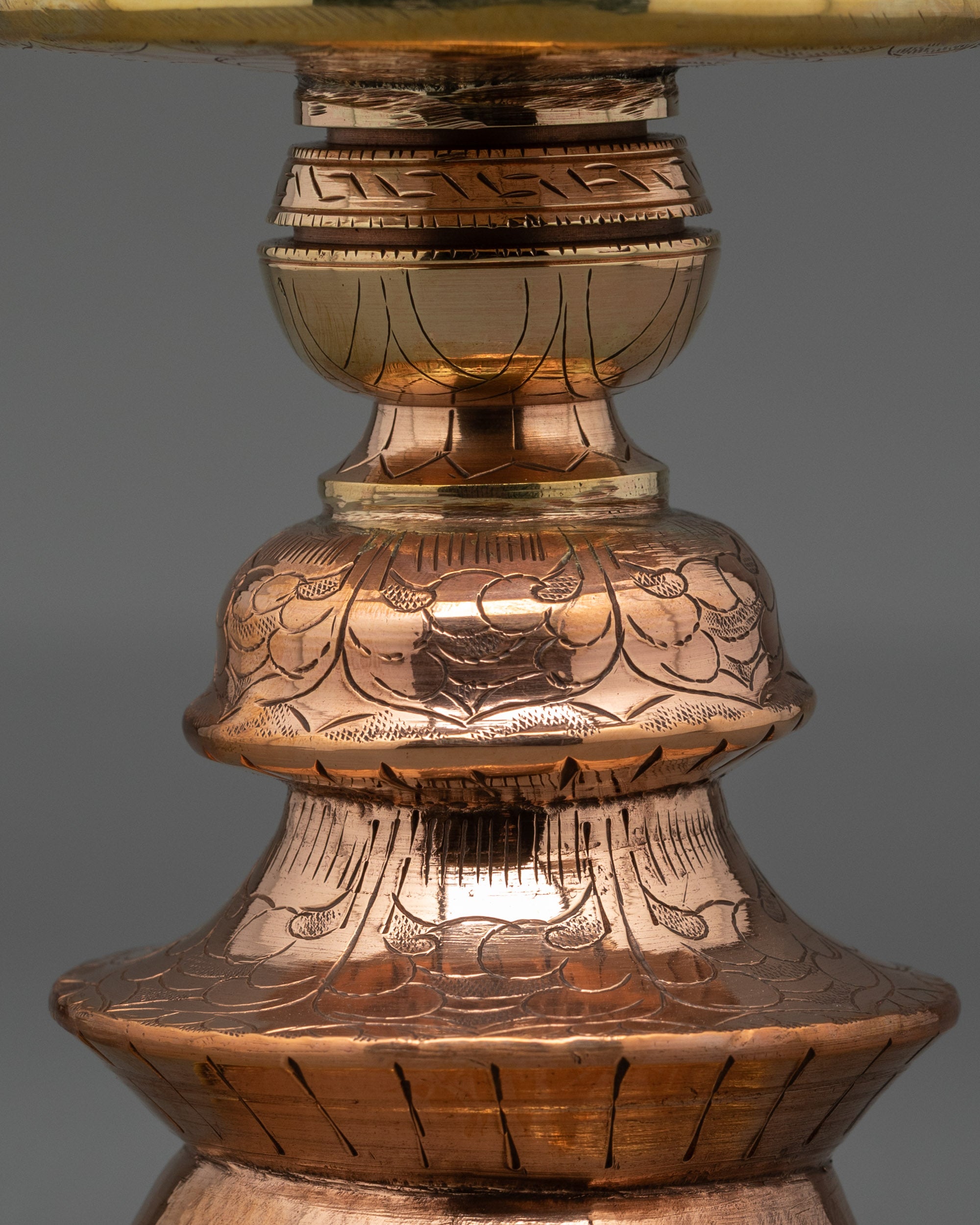 Back view of Copper and Brass Handmade Buddhist Butter Lamp from Nepal