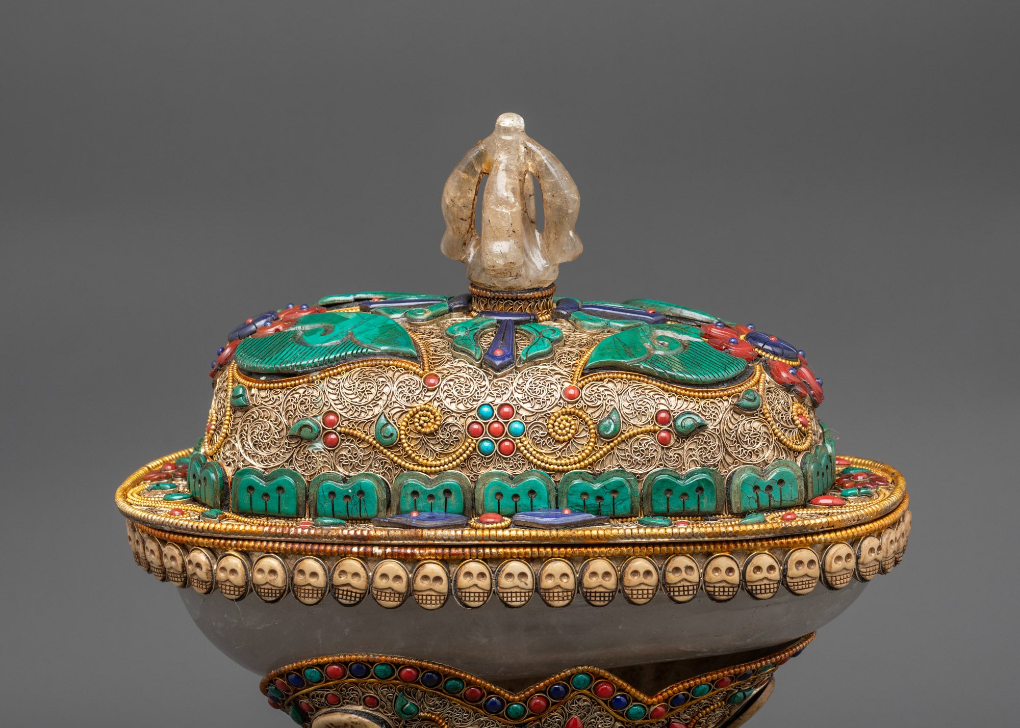 Back view of Crystal Kapala highlighting copper base