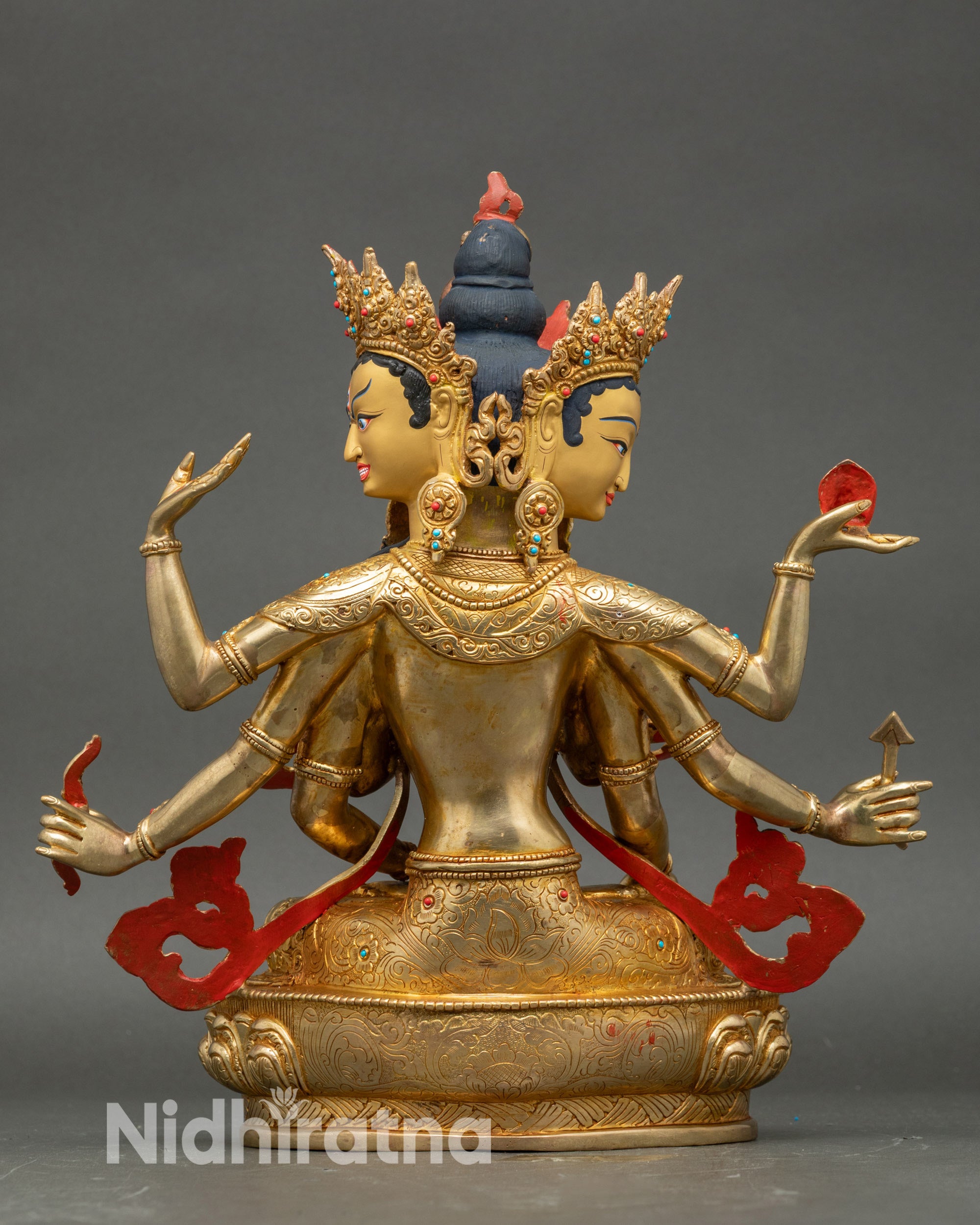 Back view of Dakini Namgyalma Statue showing lotus seat and intricate craftsmanship of Nepalese lost-wax sculpture