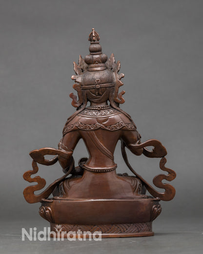 Back view of Dorje Sattva statue highlighting chemically oxidized finish and sacred artistry