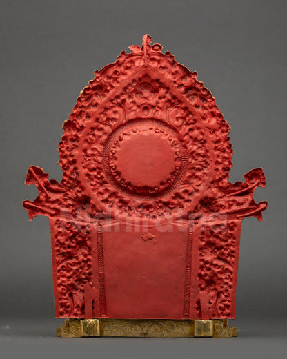 Back view of Dorje Sempa Sculpture showing halo and carvings
