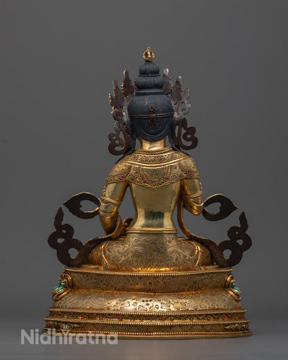 Back view of Dorje Sempa Statue highlighting fire-gilded body and expert lost wax craftsmanship