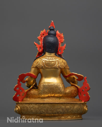 Back view of Dzambhala Statue highlighting gold fire-gilded body and detailed patterns
