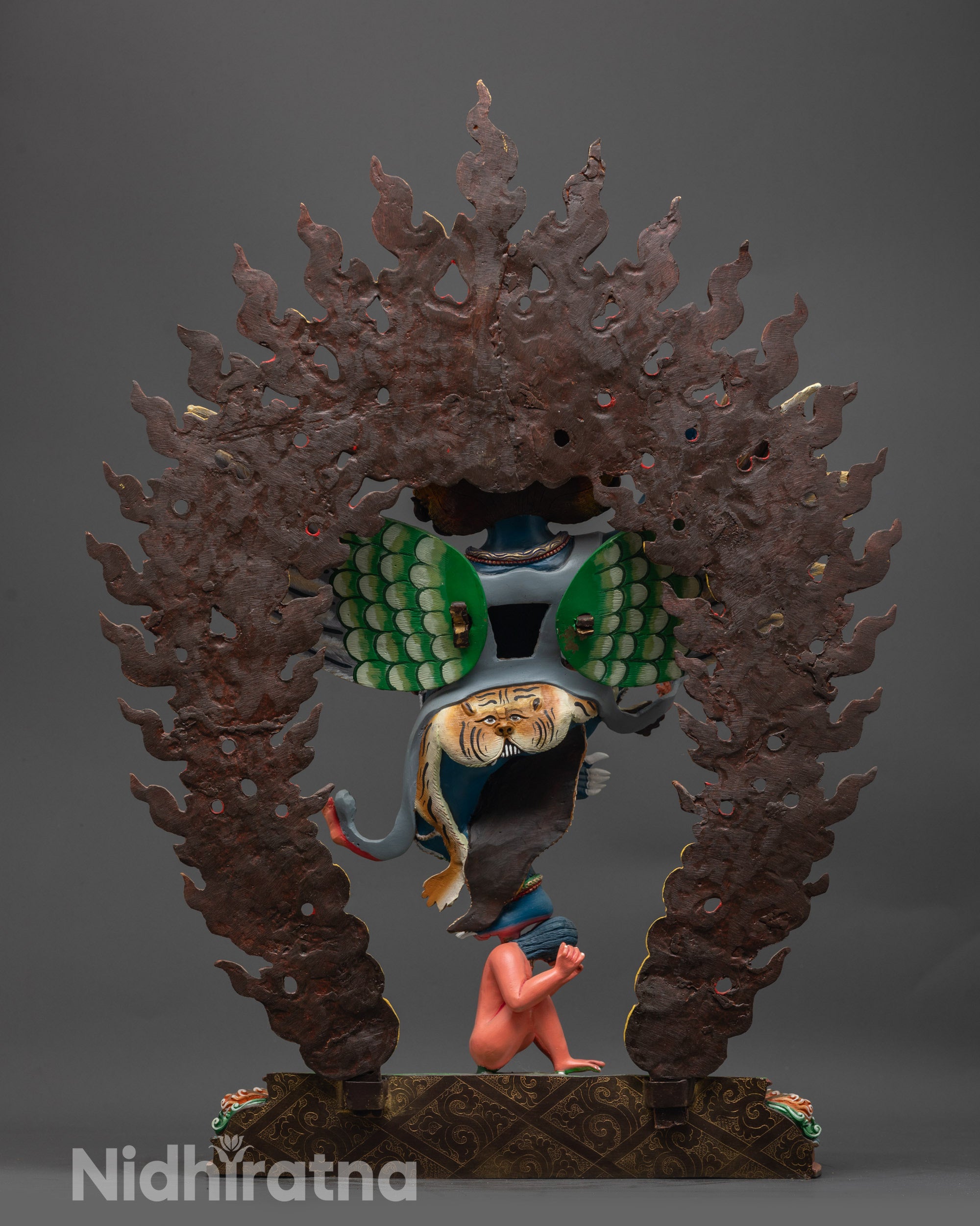 Back view of Garuda Statue displaying detailed carvings and vivid premium acrylic colours
